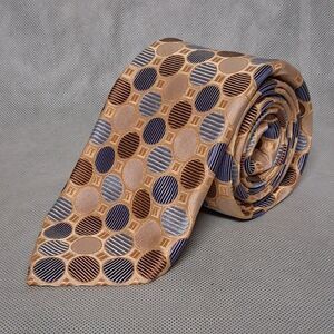 Peter Millar Silk Necktie Gold Circles Hand Folded 60" x 3 1/4"